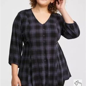 Fit and Flare Rayon Slub Button Up Top